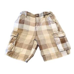 Arizona Boys Size 3T Plaid Cargo Shorts, Brown, EUC